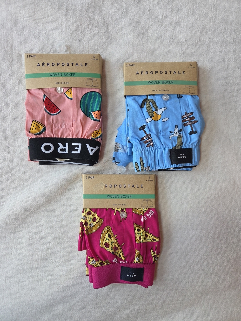 NWT Aeropostale Fun Patterned Boxers - 3 Pack Size Small